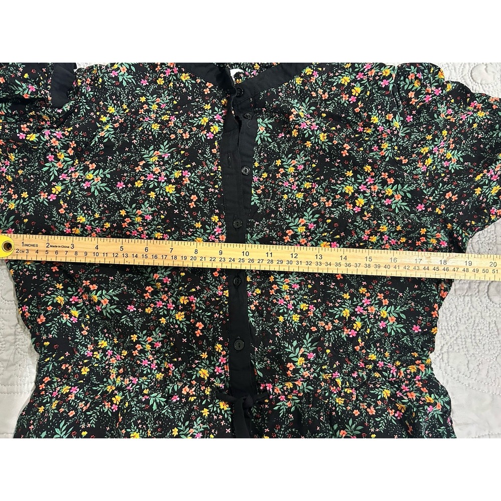 LOST+WANDER Black Floral Print Button Front Tie Waist‎ Long Sleeve Shirt Dress M - Picture 6 of 8